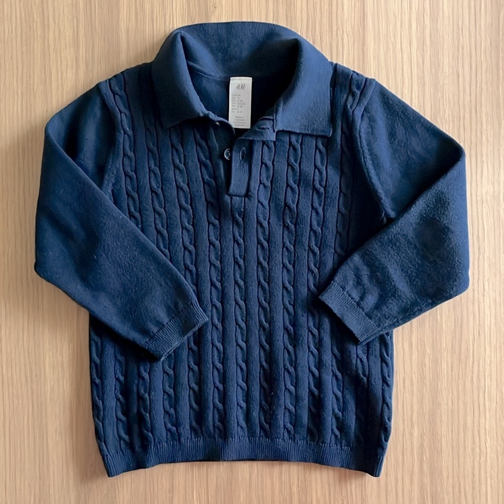 H&M, toddler cable-knit 100% cotton polo sweater, size 2/3 years